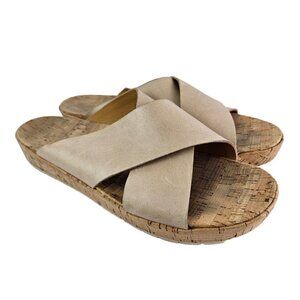 Korks by Kork-Ease Joly Cream Distressed Leather Cross Strap Slide Sandal 11